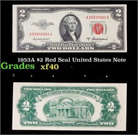 1953A $2 Red Seal United States Note Grades xf