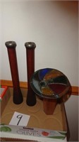 Vintage Spindle/Bobbins / Stained Glass & Wood