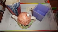 Cottage Tea Pot / Handmade Vase w/ 24k Overlay
