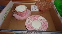 Vintage Pink Copper Lusterware Plate / Gold Trim