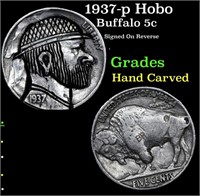 1937-p Hobo Buffalo Nickel 5c Grades Hand Carved