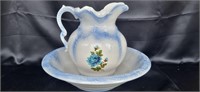 Arnel Pitcher & Basin Blue White Floral Resale $45