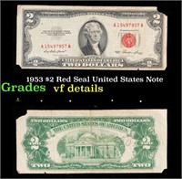 1953 $2 Red Seal United States Note Grades vf deta