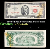 1963 $2 Red Seal United States Note Grades vf deta