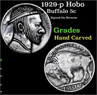 1929-p Hobo Buffalo Nickel 5c Grades Hand Carved