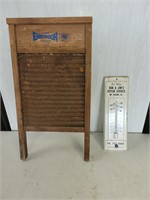 Wash board and thermometer