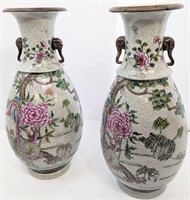 Pair Large Chinese Crackle Vases