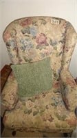 Floral Queen Anne Style Wingback Chair w/Pillow