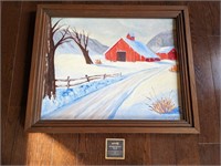 Original D.Guigues Framed Winter Barn Painting