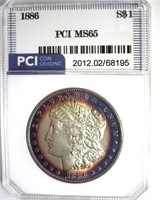 1886 Morgan PCI MS65 Blue Purple Rim