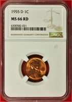 1955-D Lincoln Wheat Cent NGC MS66 RD