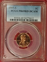 1997-S Lincoln Cent PCGS PR69RD DCAM