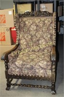 Large Antique Wooden Chair with Wooden Detail