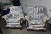 2 Chairs - Wood/Fabric with Wood Detail