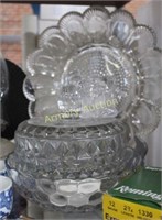 PRESSED GLASS EGG PLATE - JAR - BUBBLE BOWL