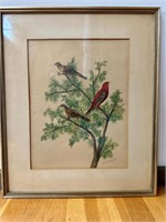 Antique Hand Colored Bird Painting on Paper