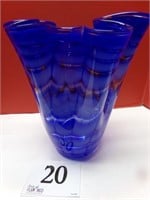 STUNNING 10" COBALT BLUE ART GLASS VASE