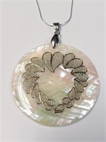$240 Silver Mother Of Pearl And Cz 16"  Necklace