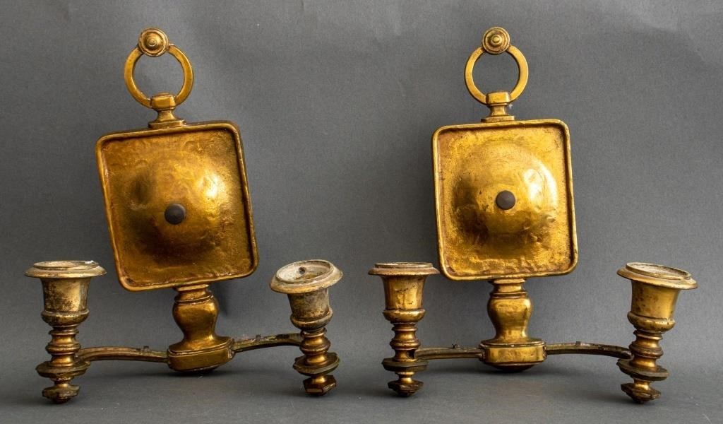 Arts and Crafts Style Brass Two-Light Sconces