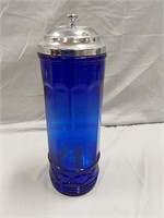 Cobalt Blue Glass & Chrome Straw Holder/Dispenser