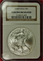 2008 Silver Eagle NGC Gem Uncirculated