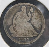 1837 Large Date Seated Silver Half Dime.