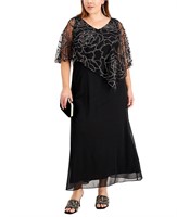 SL Fashions Glitter Cape Gown - Black- 14W