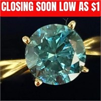 $7000  18K Yellow And White Gold Lab Grown Blue Di