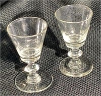 Lot of 2 Early Hand Blown Wine Glasses
