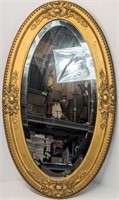 Oval Victorian Beveled Glass Mirror w Gilt Frame