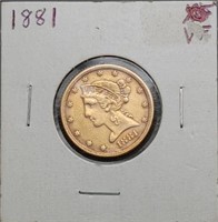 1881 Liberty Gold Half Eagle $5 Coin