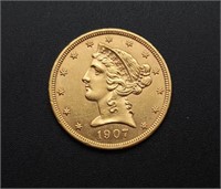 1907-D Liberty Gold Half Eagle $5 Coin