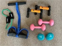 Workout exercise items small dumbbells bands