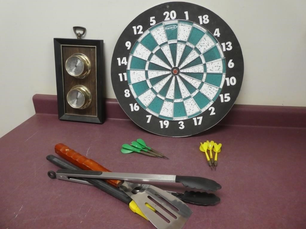 Dart Board, Barometer & B B Q Tools