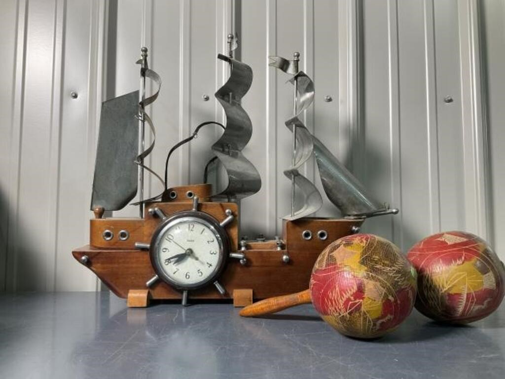 Ship Clock, Wooden Maraca Shakers