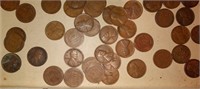 63 wheat pennies early 1900s with cigar box