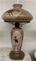 Hand Painted Hunt Scene Table Lamp With Chimney
