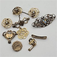 GOLD FILLED + OTHER BROOCHES PINS BARRETT