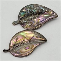 2- TAXCO STERLING SILVER ABALONE BROOCHES PINS
