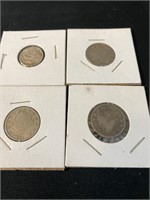4 Misc Coins 1 Dime 3 V Nickels