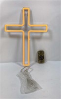 New Lot of 2 Neon Cross LED Sign and Lighter