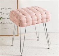 18" LEATHER WOVEN VANITY STOOL PINK