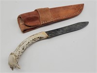 Geneva Forge Antler Handle Fixed Blade Knife w/...