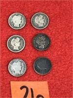Barber Silver Ten Cent Coins