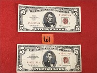 1963 Lincoln Red Seal $5 Dollar Bills