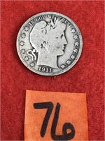 Barber Half Silver Dollar Coin, 1911