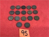 17 Various Years Indian Head One Cent Coins