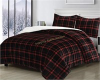 Flannel Plush Plaid & Sherpa Comforter Set Full/Qu