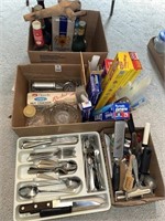 Kitchen utensils, bottles, etc.