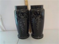 Pr. 11" Black glass vases hand blown Czech